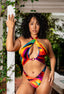 Rainbow colored monokini with resin o ring accent and cheeky thong back- Front